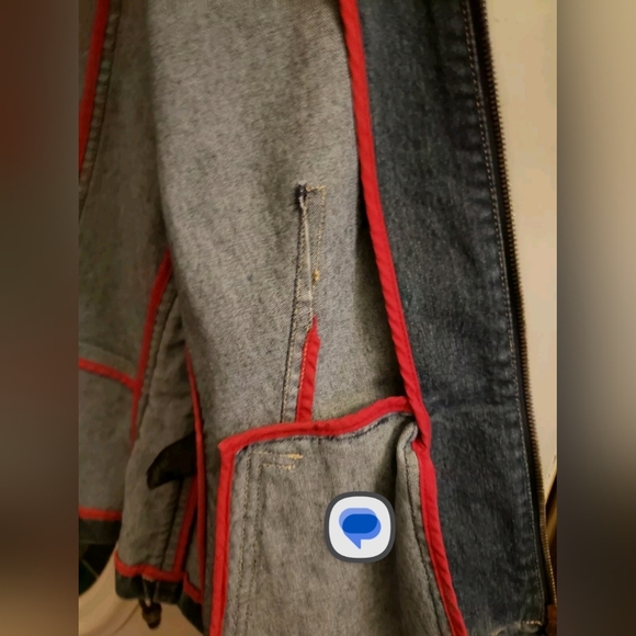 Elie Tahari Corset Lace Up Red Piped Denim Jacket Size Large - Picture 10 of 13